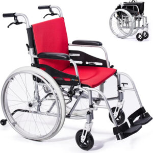 SUMELL Magnesium Lightweight Wheelchair - FSA HSA Eligible 21lbs Self propelled Chair with Travel Bag and Cushion, Portable and Folding 17.5” W Seat, Park & Brake Anti Tipper, Ultra Light, Red