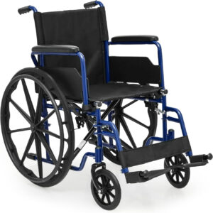 monicare Folding Self-Propelled Wheelchair, Heavy-Duty Wheel Chair with Flip-Back Armrest Swing-Away Footrest, 18 Inch Wide Seat All-Terrain Wheelchair for Adults, 300lbs Capacity, Blue