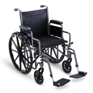 Invacare Essentials EX1 Manual Wheelchair, Folding Wheelchair w/Swing Away Footrest, L-Shaped Desk Length Arm, & Wheel Lock, 20” Width, 265 lb Weight Capacity, Fully Assembled