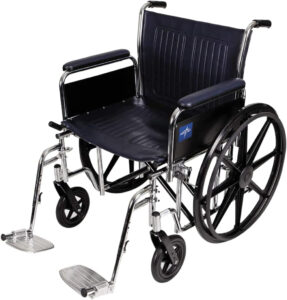 Medline Excel Extra-Wide Wheelchair, 20" Wide Seat, Full-Length Arms, Swing Away Footrests, Chrome Frame