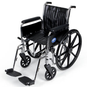 Medline Excel 2000 Wheelchair with Extra-Wide 20" Seat, Swing-Away Footrests, Removable Full-Length Arms, and Chrome Frame - Comfortable, Durable Mobility Aid