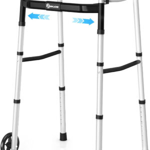 Narrow Folding Walkers for Seniors,Aluminum Lightweight Walkers with Wheels, Adjustable Width and Height Front Wheel Walker for Elderly and Disabled, Supports up to 350 lbs