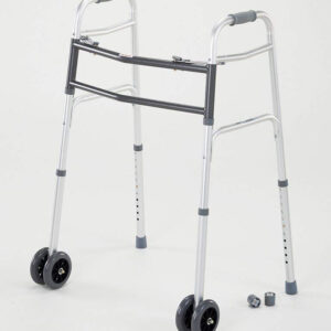 Cardinal Health CWAL0010B Heavy Duty Dual Release Aluminum Walker with 5IN Dual Front Wheels, Bariatric, 33-43IN, 500LB, 2 Walkers
