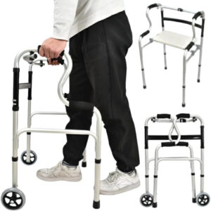 Folding Walker with Front Wheels, Front Wheeled Rollator 400 lbs, Seat Detachable, for Seniors Adults Silver