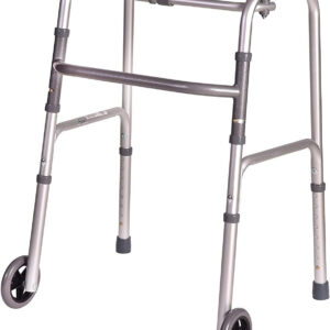 DMI Lightweight Aluminum Folding Walker with Single Release, 5 Inch Wheels, Adjustable Height, No Assembly Needed, Silver, 250 lb Weight Capacity