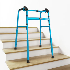 Foldable Stair Climbing Walker for Seniors,Adjustable 4-Leg Height Safety and Convenience Blue