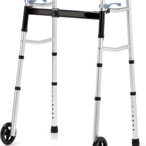 OasisSpace Compact Folding Walkers, Lightweight Walkers for Seniors Adults Elderly, Rolling Front Wheels Walker, Standard Walking Assist Narrow Walker for Small Spaces Up to 300lbs