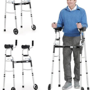 OasisSpace Folding Walker - Standard Walker with 5’’ Wheels, Removable Padded Armrests 300lbs, Platform Walker with Arm Support for Senior, Handicap & Disabled