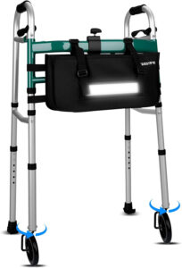 Foldable Walker with 360° Swivel Wheels & Motion Sensor Light, Lightweight Adjustable Height Rolling Walker for Seniors & Adults, Travel-Friendly Walking Frame with Large Storage Bag