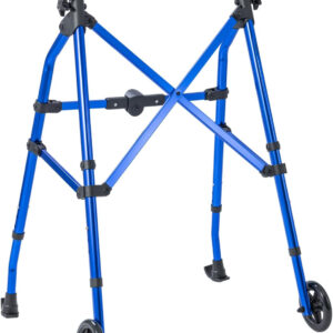 Lightweight Folding Walker for Seniors, Standard Walker with Front Wheel, Narrow Portable Travel Walkers, Full-Sized for Small Spaces (Blue)