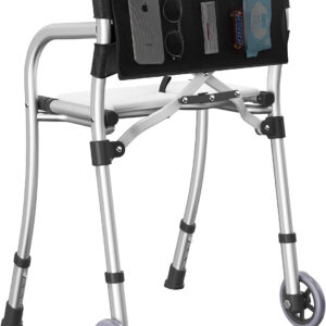 Walkers for Seniors, Folding Standard Walker with Seat, Lightweight Aluminum Mobility Rolling Walker for Seniors and Adults, Compact Travel Walker Height Adjustable, Supports 350 lbs，Only 8LBS