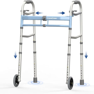 Narrow Walkers for Seniors, Lightweight Alumium Folding Walkers, Width Height Adjustable Handicap Standard Walker, Front Wheels in/Out Design, Up to 350 lbs