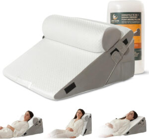 10-in-1 Adjustable Design 3PCS Wedge Pillow for Sleep Apnea, Orthopedic Headboard Wedge Pillow Set for After Surgery, Acid Reflux, Sleeping, Neck & Back Support Cushion for Post-Surgery and Snoring