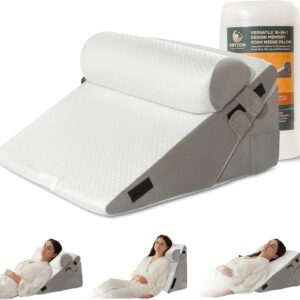 10-in-1 Adjustable Design 3PCS Wedge Pillow for Sleep Apnea, Orthopedic Headboard Wedge Pillow Set for After Surgery, Acid Reflux, Sleeping, Neck & Back Support Cushion for Post-Surgery and Snoring