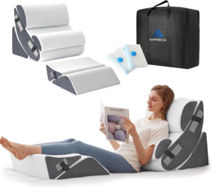 6PCS Wedge Pillow Set for After Surgery, Orthopedic Bed Wedge Pillow for Headboard, Memory Foam Back Pillow for Bed Sitting Up, Sit Up Pillow for Acid Reflux Relief, GERD, Anti Snoring (White)