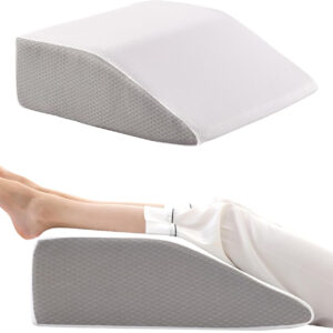 Leg Pillow, 8inch Leg Elevating Pillow for After Surgery, Blood Circulation, Leg Wedge Pillow for Side Sleeping, Leg Rest for Swelling, Cooling Gel Memory Foam Top, White/Grey