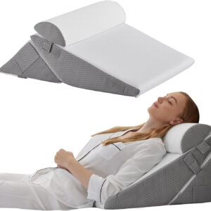 Wedge Pillow Headboard, 3PCS Orthopedic Bed Wedge Pillows Set for After Surgery, Adjustable Pillow Wedge for Acid Reflux&Back Pain Relief, Sleeping, Back Pillow for Bed Sitting Up, White/Grey