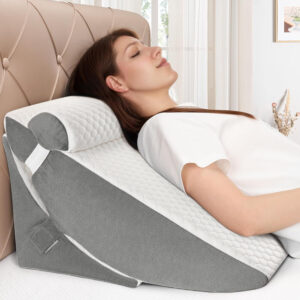 Bed Wedge Pillow for Sleeping, Adjustable Wedge Pillow Set for After Surgery, Elevated Triangle Pillow for Acid Reflux and Back Pain Relief, Post Surgery, Snoring, Back Support (White/Gray)