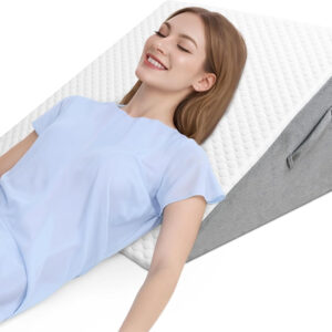 COOLBEBE Bed Wedge Pillow for Sleeping,12Inch Elevated Wedge Pillow for Sleep Apnea, 12" Foam Wedge Triangle Pad for Acid Reflux, Gerd and Snoring - Breathable Air Layer Washable Cover