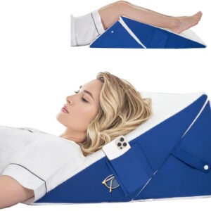 Bed Wedge Pillow for Headboard Sleeping, Adjustable 9 & 12 Inch Wedge Pillow for Back, Leg Support, Memory Foam Wedge 7-in-1 Triangle Elevated Pillow for Bed, Blue & White