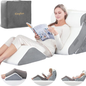 Kingfun 4pcs Orthopedic Bed Wedge Pillow Set for Post Surgery, Memory Foam for Sleeping, Adjustable Leg, Back and Arm Support, Sitting Up and Rest Pillow with Travel Bag