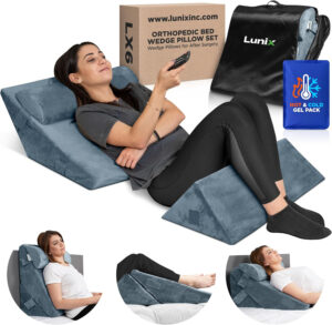 Lunix 3pcs Orthopedic Bed Wedge Pillow Set, Post Surgery Memory Foam for Back, Leg, and Knee Pain Relief, Adjustable Sitting Pillow for Sleeping, Acid Reflux, and GERD, with Hot Cold Pack, Navy