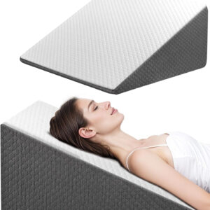 Wedge Pillow for Sleep Apnea, 12 Inch Bed Wedge Pillow for Headboard, Headboard Triangle Pillow Wedge for Acid Reflux, After Surgery, Snoring, Cooling Memory Foam Top, Removable Cover