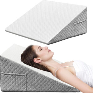 Wedge Pillow, 10 Inch Bed Wedge Pillow for Headboard, Pillow Wedge for Acid Reflux Relief, After Surgery, Sleeping，Back Pain Relief, Memory Foam Top, LightGrey