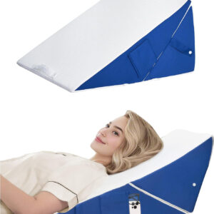 Wedge Pillow for Sleeping, 7-in-1 Adjustable Bed Wedge Pillow for Back/Leg Support, 10" & 12" Triangle Pillow Wedge Elevated Pillows for Sleeping with Handle and Washable Cover, Blue & White