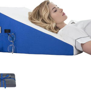 Bed Wedge Pillow for Sleeping,12”Wedge Pillow Headboard with Extra Pillowcase,Triangle Pillow Foam Wedge for Back Support, Elevated Wedge Pillow for Back/Legs, Washable Cover, Blue & White