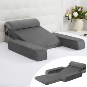 Vekkia Adjustable Wedge Pillow with Armrests and Headrest – 2-in-1 Zoned Firmness Solid Foam Bed Wedge for Sleeping, Sleeping Comfort – Removable Cover & Side Pockets