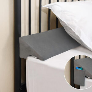 Vekkia Queen Bed Wedge Pillow for Headboard Gap Filler(0-3.5"),High-Density Foam,Prevents Pillows & Items Loss,Ergonomic Design,Large Storage Pockets,Removable&Washable Cover,Gray,60"x7"x5"