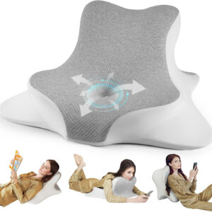 Reading Pillow for Bed, Lying, Leaning and Prone, Ergonomic Memory Foam Bed Wedge Pillow for Headboard, Chin & Back Support Pillows on Bedrest Couch Floor- Grey