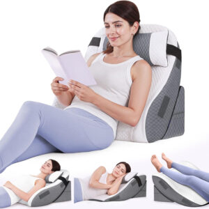 ZIKEE Adjustable Wedge Pillow Headboard Set for Sleeping & After Surgery, Ergonomic Reading Pillow for Sitting in Bed, Bed Wedge with Premium Memory Foam for Back Pain Relief & Support, Leg Elevation