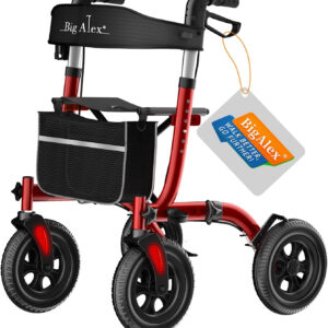 BigAlex Rollator Walker with Seat, Walker for Seniors with Wider Seat,Folding Rolling Walkers with 10" All-Terrain Wheels,Lightweight Aluminum Walkers Rollator with Backrest,Cup Holder,Red