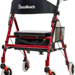 Lightweight Foldable Rollator Walkers with Seat for Seniors, 350 lb Capacity, 5-Position Adjustable Height, Premium Hybrid Rolling Walker - Aluminum and Carbon Steel (Red)