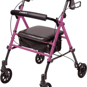 Carex Step 'N Rest Aluminum Rolling Walker For Seniors, Pink - Rollator Walker With Seat - With Back Support, 6 Inch Wheels, 250lbs Support, Lightweight