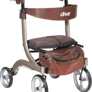 Drive Medical RTL10266CH-HS Nitro DLX Foldable Rollator Walker with Seat, Champagne (Brown)