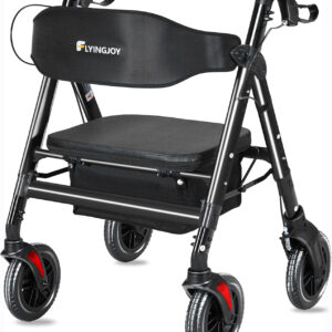 Rollator Walkers with Seat,450Lb Rolling Walkers,23.76lbs(10.8kg) Extra-Wide Heavy-Duty Rollator Walkers with Seat and Brakes for Seniors and Adults Bariatric with Large Aluminum (Black)