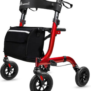 Rollator Walker for Seniors, Lightweight Foldable All Terrain Rolling Walker with seat, Aluminum Walkers with 8 inch Rubber Wheels, Handles and Backrest for Seniors and Adult