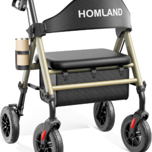 Walkers for Seniors with Seat, Foldable Rollator Walker, Reinforced Aluminum Frame, 8" Big Rubber Wheels for All Terrain, Height Adjustable Lightweight Rolling Walker