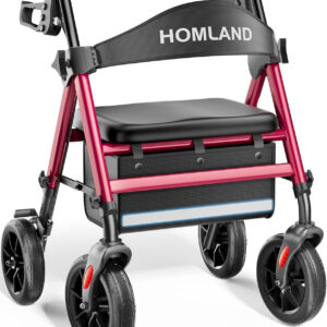 Rollator Walkers for Seniors with Seat, 8" All Terrain Wheels, Durable Aluminum Frame, Lightweight Foldable Walker with Ergonomic Seat, Height Adjustable Rolling Walker