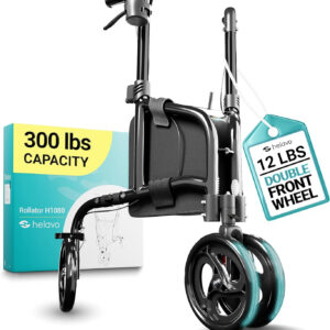 Helavo 3 Wheel Walker for Seniors with Double Front Wheels, Lightweight Foldable Narrow Walker for Small Spaces, Compact Aluminum Mobility Aid with Height Adjustable Handles
