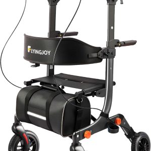 Lightweight Upright Rollator Walker All-Terrain Foldable with seat and Adjustable Height backrest, 300 lbs Capacity, 10" Front & 8" Rear Wheels for Seniors, Adults, bariatric, Includes Cane Holders