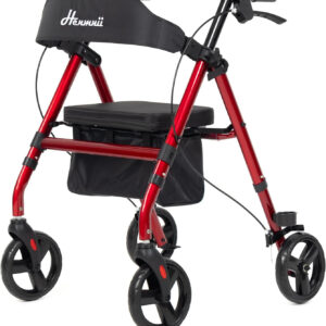 Walker for Seniors, Lightweight Rollator Walker with seat, Foldable Rolling Walker with 8 inch All Terrain Rubber Wheels, Ergonomic Adjustable Handles and Backrest for Seniors and Adult.