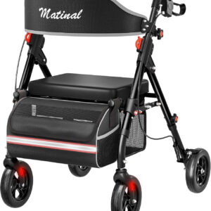 Walkers for Seniors, Rollator Walker with Seat, Walkers for Seniors with seat, 350 lb Capacity,with 8'' Big Wheels, Rolling Walker (Black)