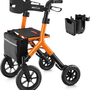 Rollator Walker with Seat, Tall Walkers for Seniors, 12" Big Rubber Wheels All Terrain Rollator Walker with Backrest, Built-in Cable, Foldable and Dual Adjustable Height for 5.3-7ft, Orange