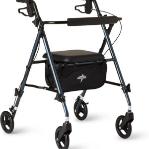Medline Superlight Folding Aluminum Mobility Rollator Walker, Smoky Blue, 250 lb. Weight Capacity, 6" Wheels, Adjustable Arms and Seat, Foldable Rolling Walker for Seniors