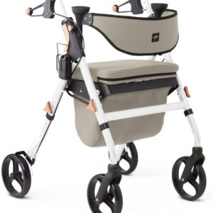 Medline Premium Empower Rollator Walker with Memory Foam Seat, Gray & White, 300 lb. Weight Capacity, 8” Wheels, Microban* Technology, Cupholder,Rolling Walker for Mobility Impairment