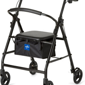 Medline Steel Rollator Walker for Adult Mobility Impairment, Black, 300 lb. Weight Capacity, 6” Wheels, Foldable, Adjustable Handles, Rolling Walker for Seniors